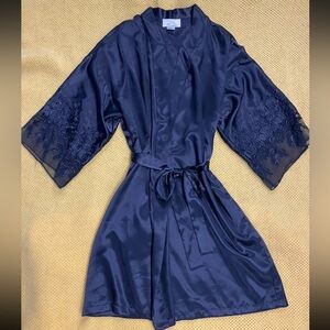 Vtg 90s Dentelle Satin Robe M Black